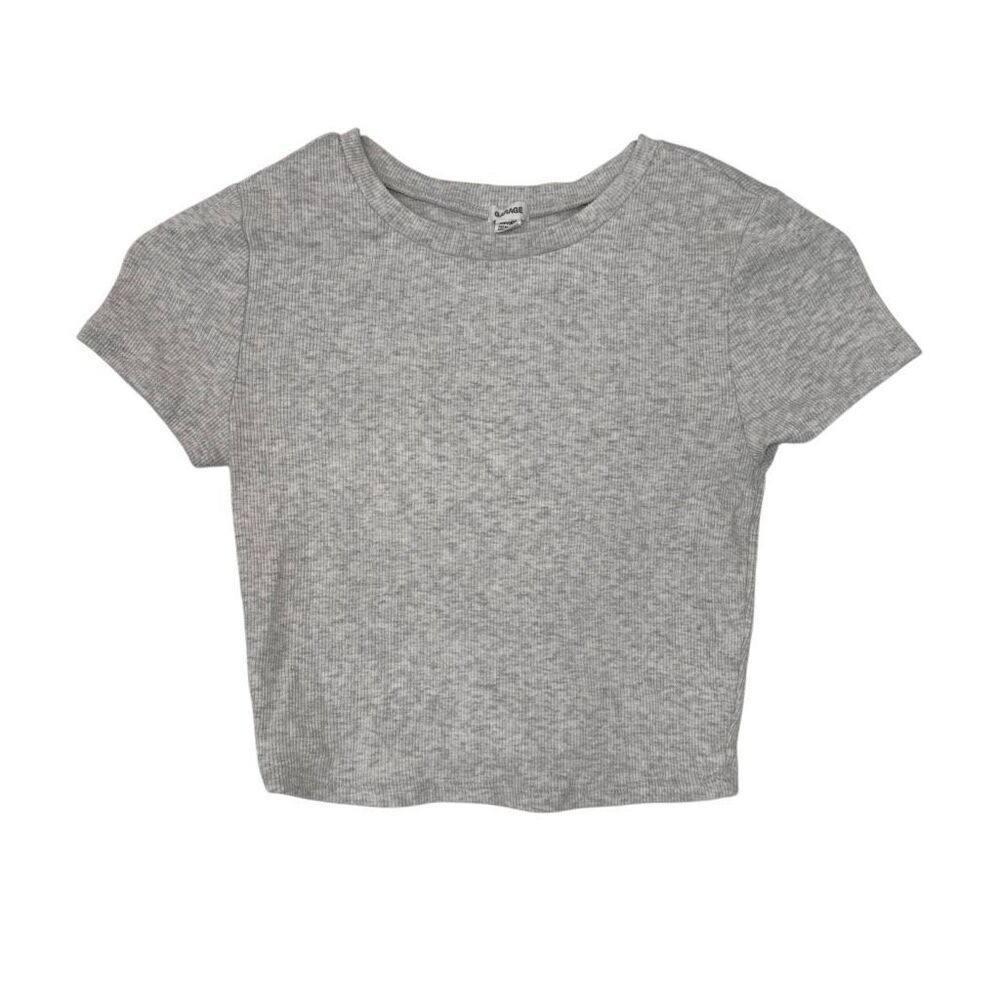 Garage Heather Ribbed Crew Neck Cotton Blend Cropped Gray T-shirt XS